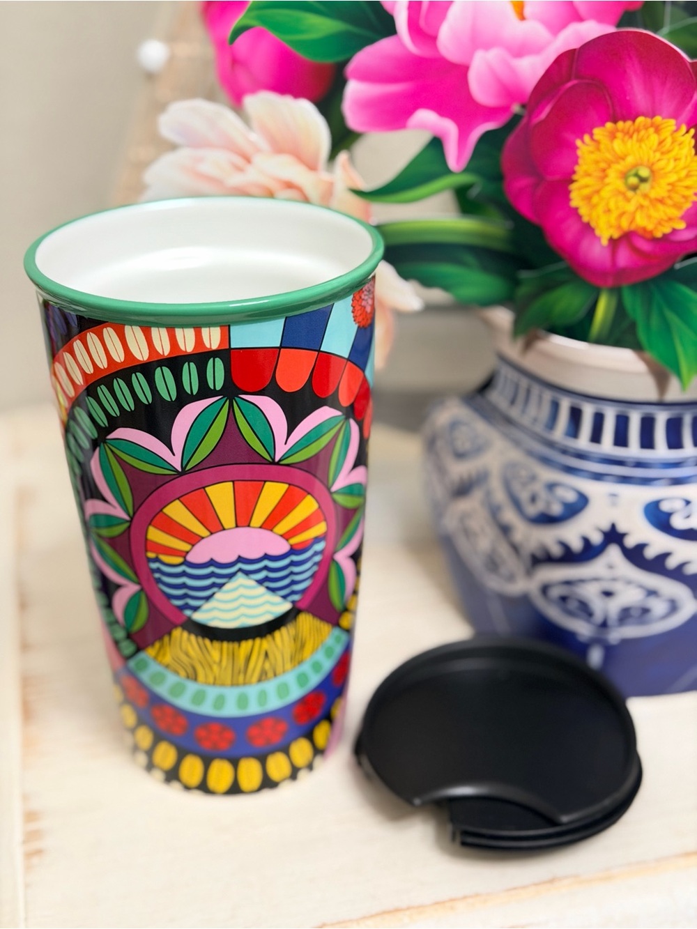 Starbucks Multicolor Ceramic Floral Sunrise Travel Tumbler - Picture 7 of 7